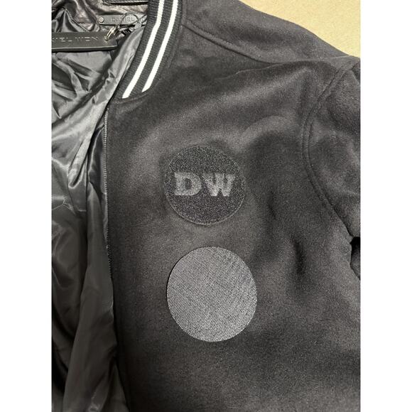 Daniel Won Jacket Mens Medium Black Wool Lamb Leather Varsity Bomber Full Zip - Picture 9 of 16